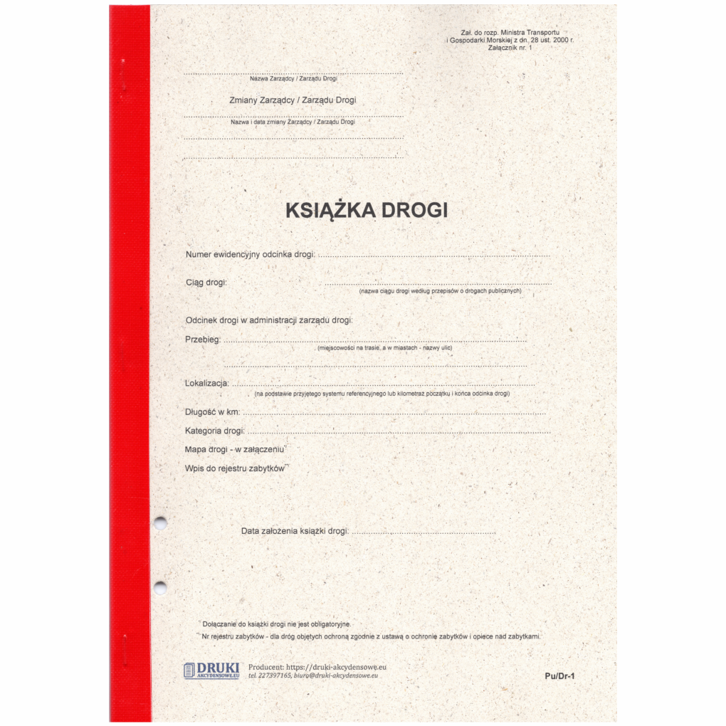 Książka drogi [Pu/Dr-1] FIRMA KRAJEWSKI, okładka karton jasny brąz, czerwony grzbiet, format A4, czarny nadruk.